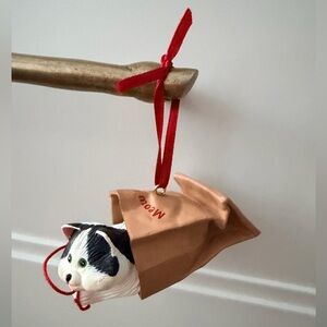 1990 Vintage HALLMARK Meow Mart Cat Bag Ornament Christmas Tree Handcrafted 3”
